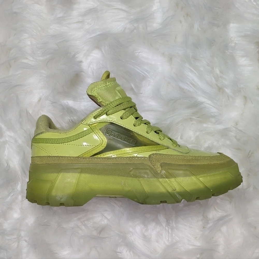 Reebok X Cardi B Club C Chunky Platform Sneakers in High‎ Vis Green Size 36.5